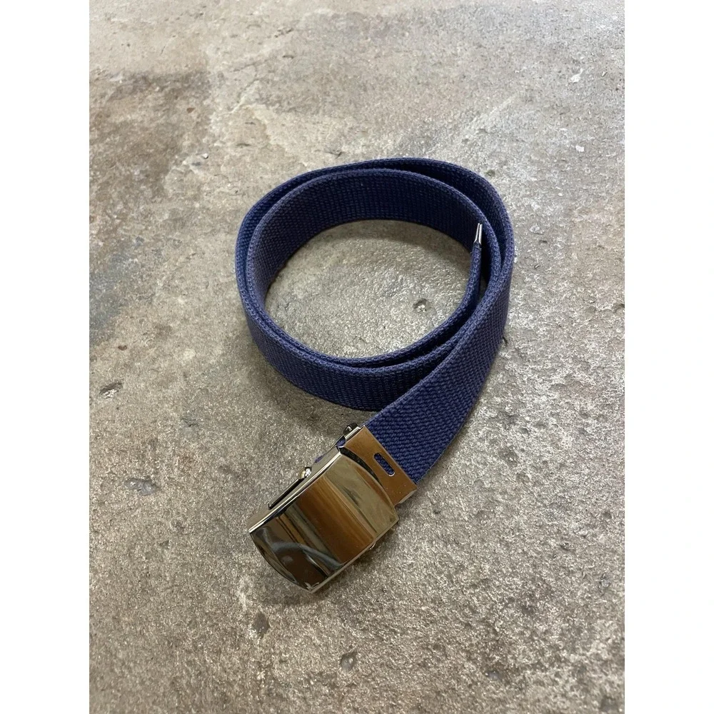 Web Belt Mens One Size Blue Cotton Military Style Casual Adjustable Metal Buckle